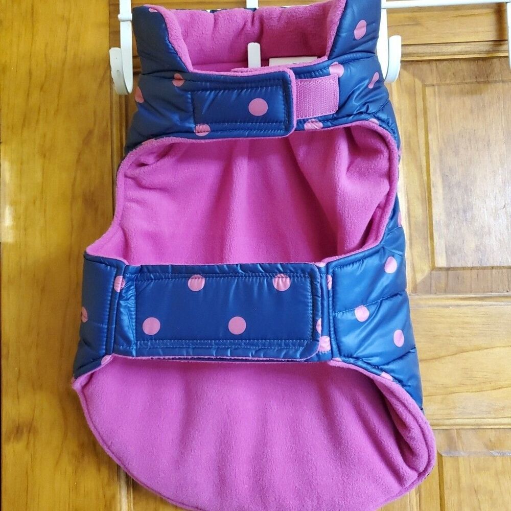 Top Paw Navy Blue & Pink Polka-dot Puffer‎ Dog Coat Jacket Vest Winter Large - Picture 3 of 3